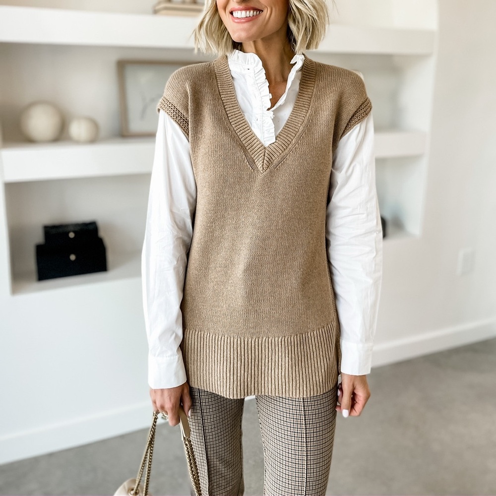 LOFT Tan V-Neck Sweater Vest